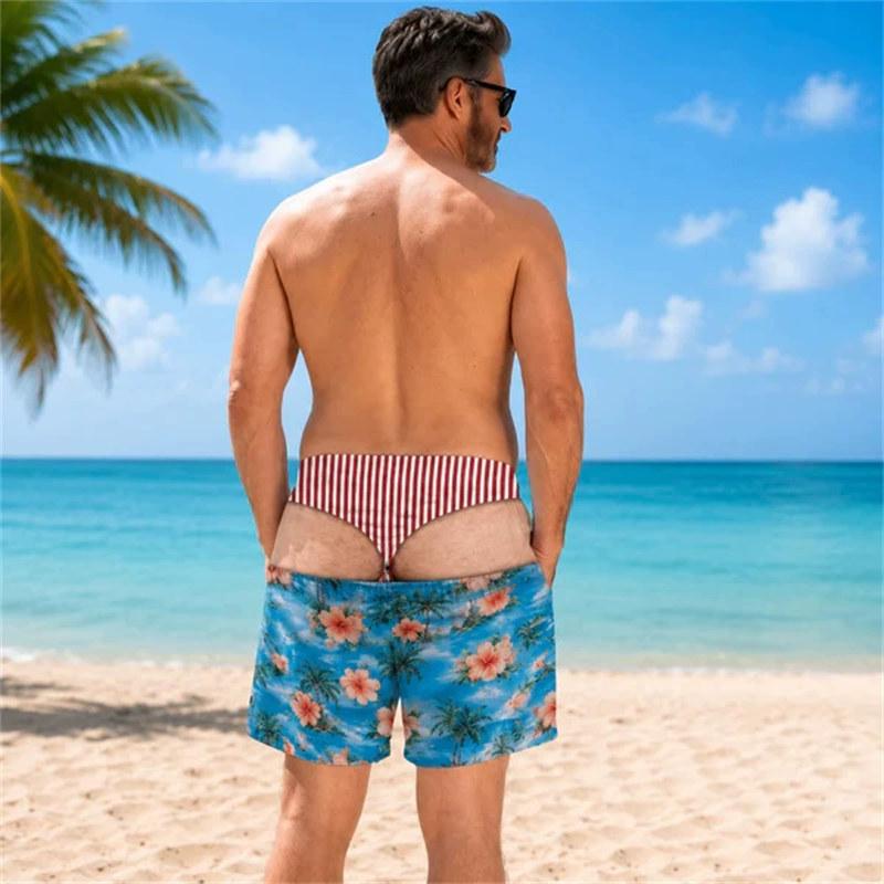Funny Design Swim Trunks Fake Butt Shorts for Men Thong Illusion Fake Denim Gifts S-5XL Beach Shorts