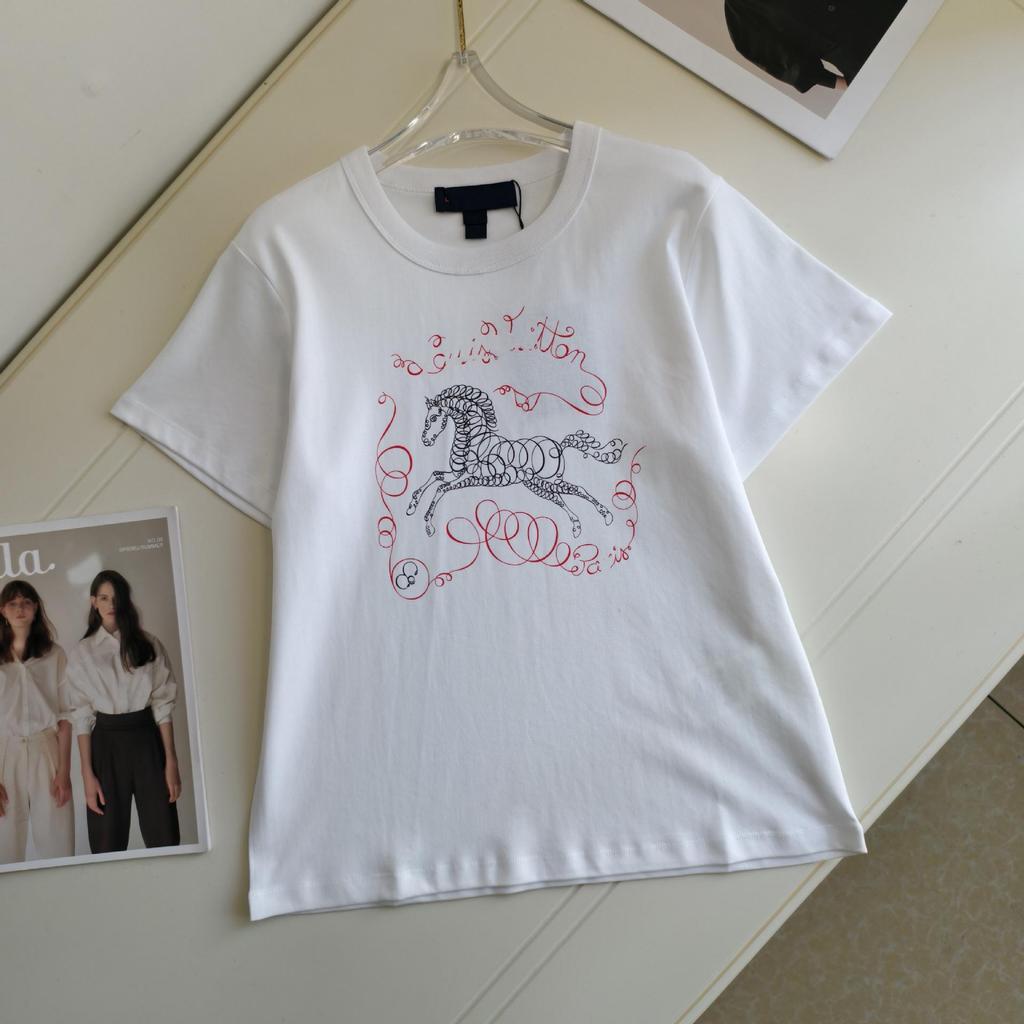 Nanyou Women's High-Quality Little Horse Embroidery Round Neck Short Sleeve T-shirt