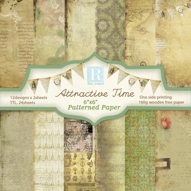 Junk Journal Vintage Handbook Collage Material Paper 6-inch 24 Sheets  Pad Multiple Styles