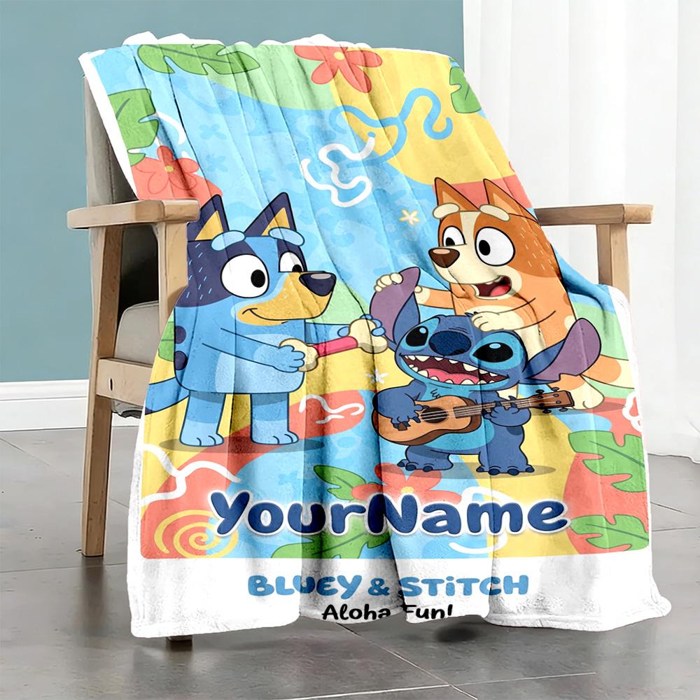 Bluey 126 Customize Your Name Blanket Gift Personalized Blanket Comfortable Throw For Living Room Home Decor Picnics Bedding Four Seasons Universal