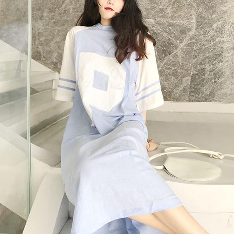 Vestido de Moda de Verano con Parche de Letras para Mujer Suelto Slim Manga Corta Vestidos de Fiesta Y2K Casual Bata Mujer Chic Ropa Femenina