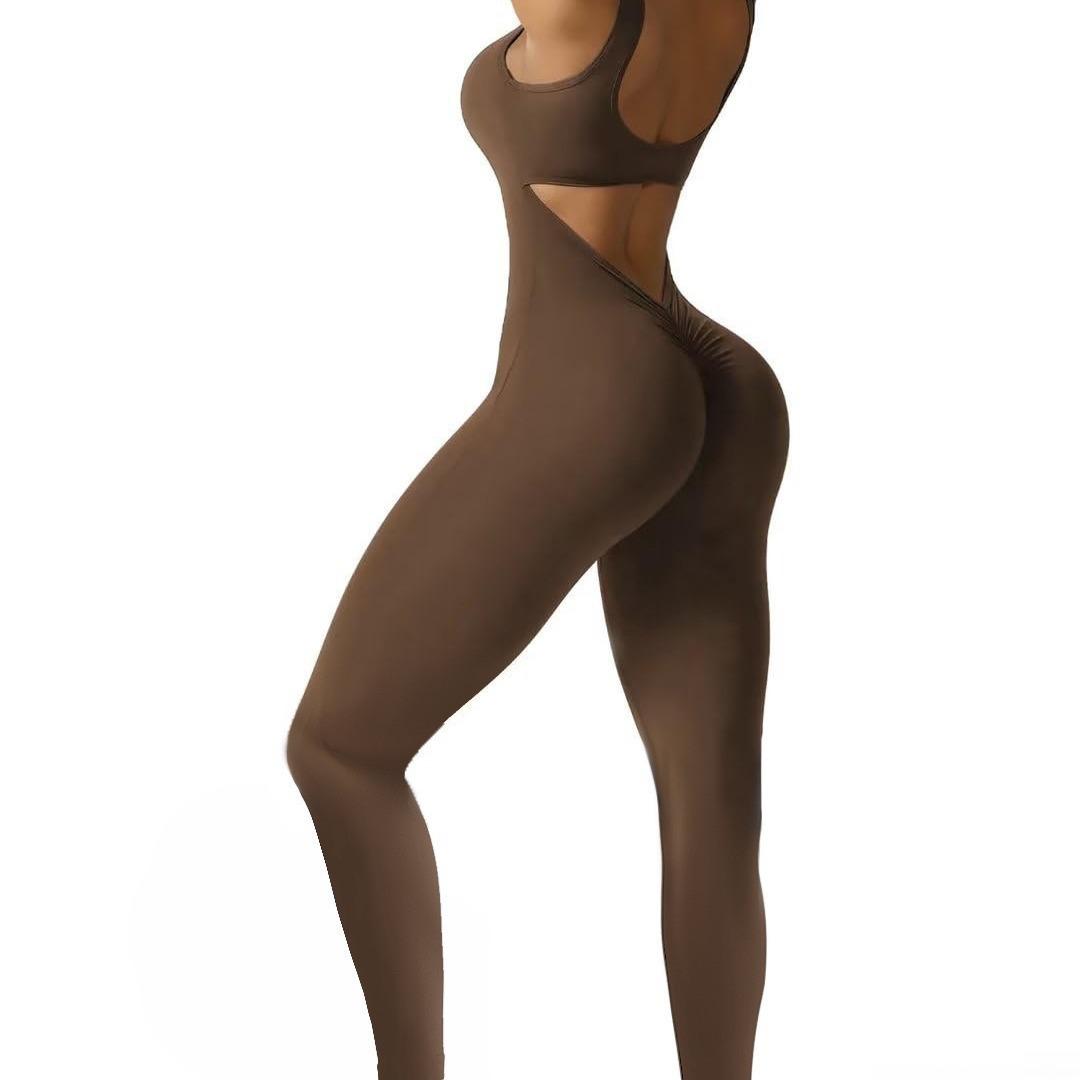 

Жіноче боді без рукавів для схуднення Майка Трико Комбінезони Комбінезон для тренажерного залу Йога Тренування Балет Еластичний суцільний комбінезон на всю довжину L коричневий