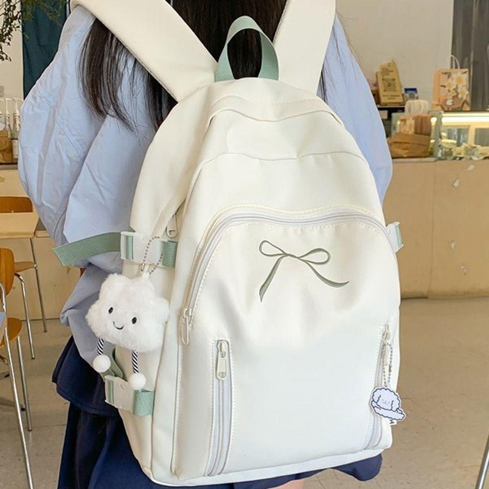 Large Capacity Bow Backpack Solid Color Korean Style School Bag Casual Student Schoolbag Unisex