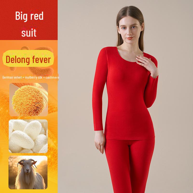 Herren- und Damen-Thermo-Unterwäsche-Set aus deutschem Kaschmir - Seiden-Unterhemd & Kälteabweisende Hose für Herbst/Winter