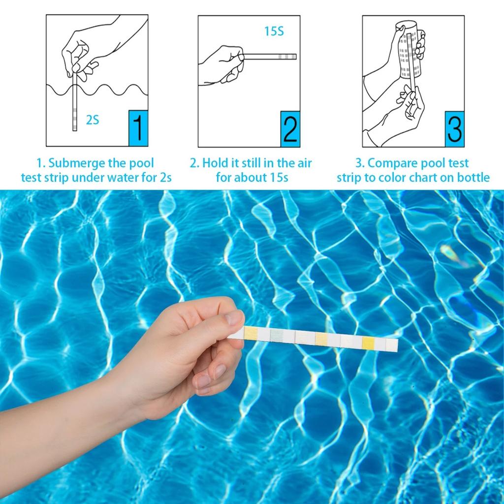 Pool And Spa Test Strips 100ct 7 In 1 Water Test Kit For Swimming Pool Hot Tub Detects PH Cyanuric Total Hardness Free Total Alkalinity