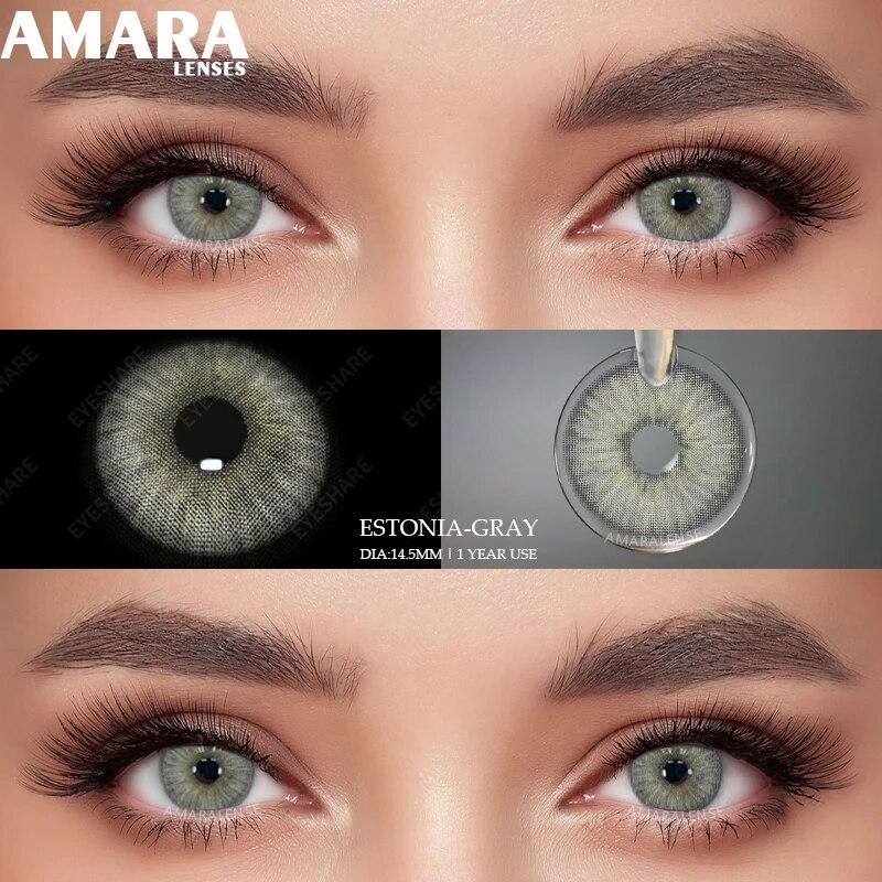 AMARA Blue Colored Contact Lenses for Big Eyes Fashion Lenses Cosmetic Soft Eye Beauty Pupils with Lens Case Exclusive Styles