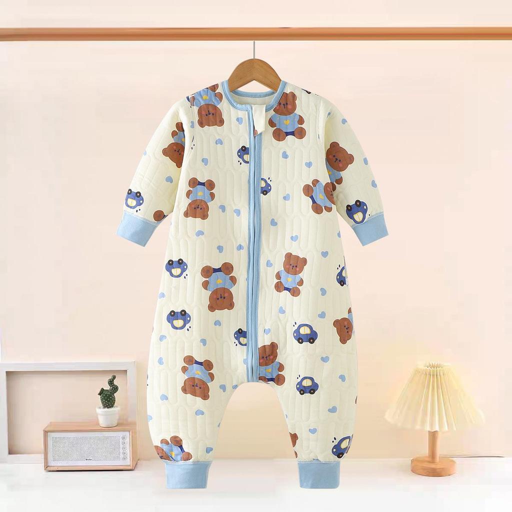 Three-Layer Quilted Children's Sleeping Bag: Anti-Kick Footed Blanket for Boys & Girls, One-Piece Pajamas for Autumn and Winter.