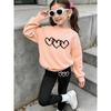Girls' Triple Hearts Casual Comfortable Soft Loose Pullover Sweatshirt and Leggings 2-Piece Set, New Autumn/Winter, Playful, Sweet and Cool Style