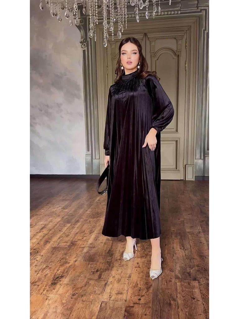 2023 Autumn Plus Size Women's Pleated Dress with Belt