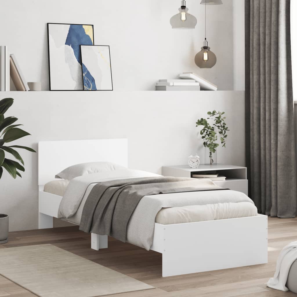 White Bed Frame with Headboard 75 x 190 cm Wood Based Material