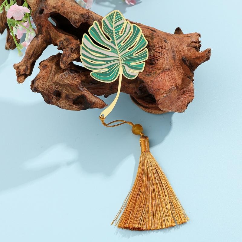 5 Pcs Chinese Style Bookmarks Page Markers Reading Bookmarkers Leaf Shape Bookmarks Metal Bookmarks with Tassels