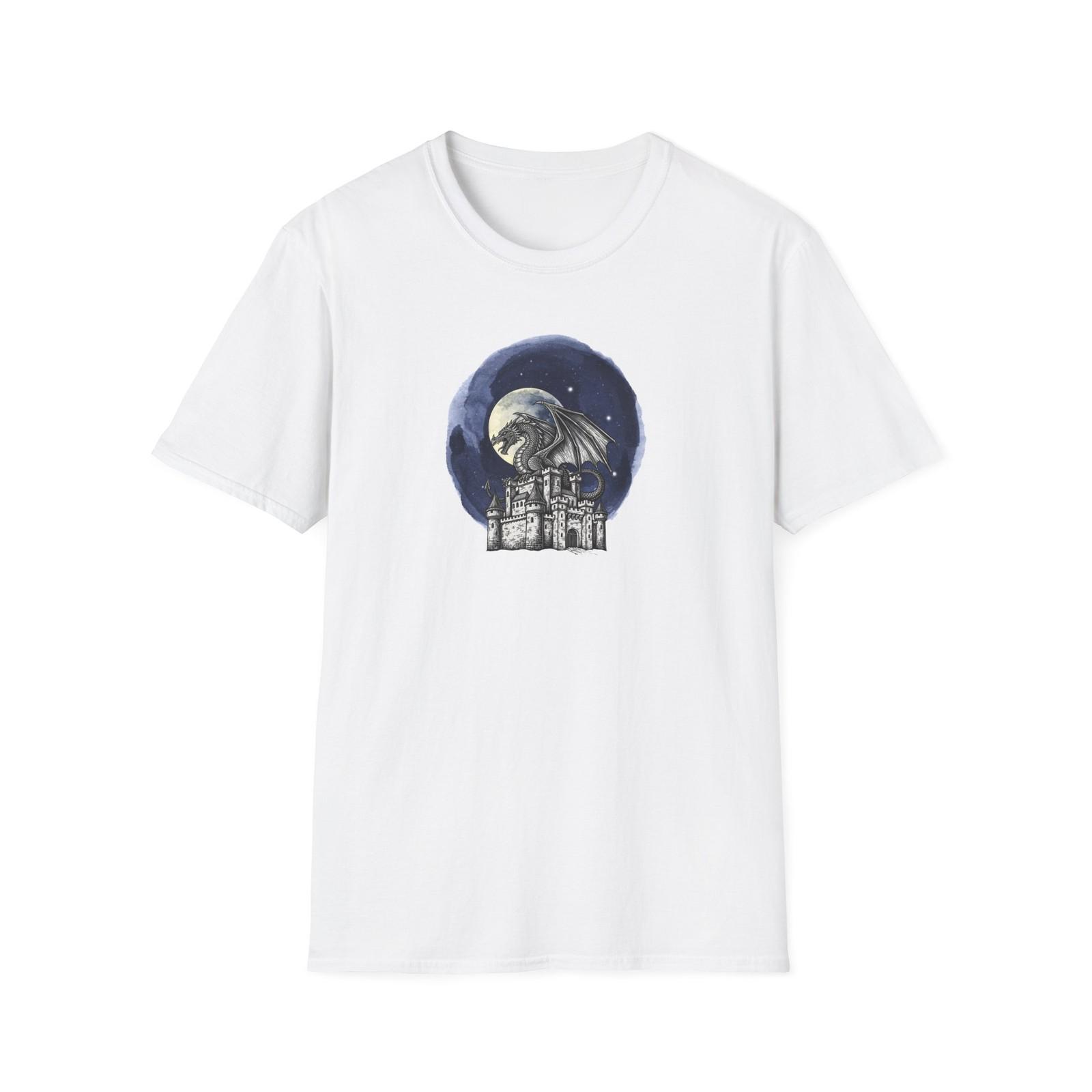 Dragon Perched On Castle at Night Moon Sky T-Shirt S разноцветный