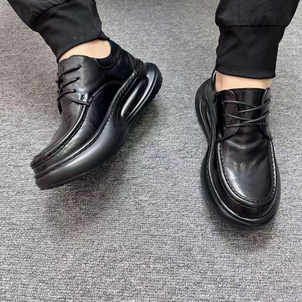 European station men's shoes spring new trendy shoes leather loafers air cushion thick sole heightening sports business casual leather shoes