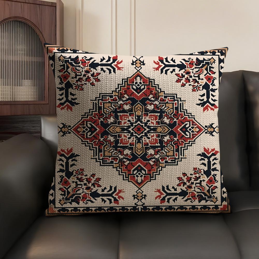 Bohemian Check Pattern Cushion Cover Natural Linen Organic Fabric DoubleSided Printing Sofa Home Decor Gift Pillow Case