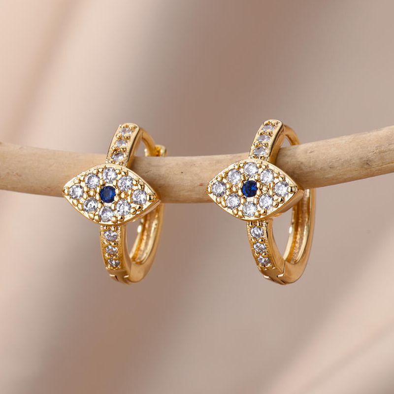 Zircon Evil Eye Earrings For Women Stainless Steel Gold Plated Turkish Pendientes Hoop Piercing Earring 2023 Goth Zircon Aretes
