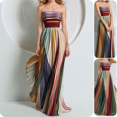 Vestido Largo Bandeau sin Mangas de Cintura Alta con Estampado para Mujer Estilo Europeo y Americano, Novedad Primavera 2026