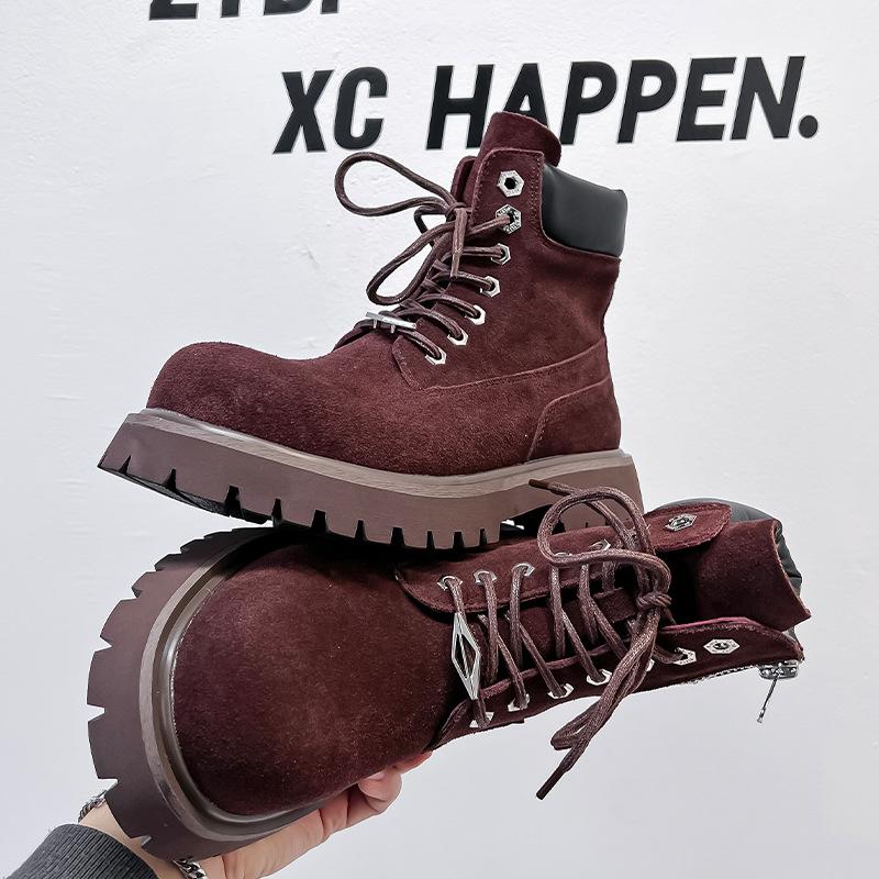 New thick-soled heightening Martin boots retro trend British style front lace-up outdoor versatile ruffian 66681-A