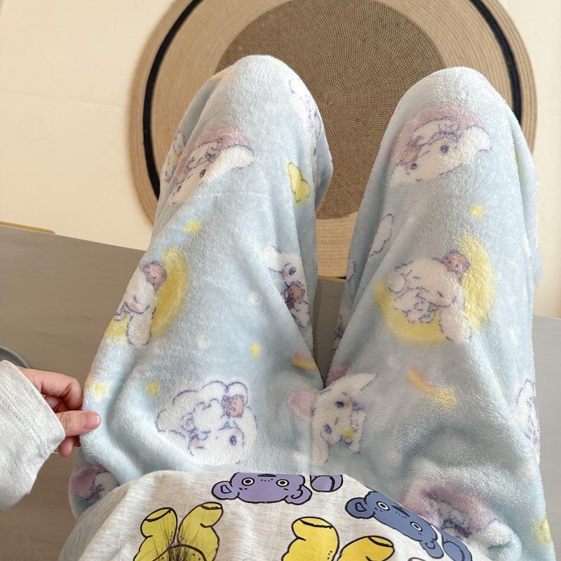 Damen Cartoon Flanell Fleecegefütterte Pyjamahose - Warmer Herbst-/Winterstil