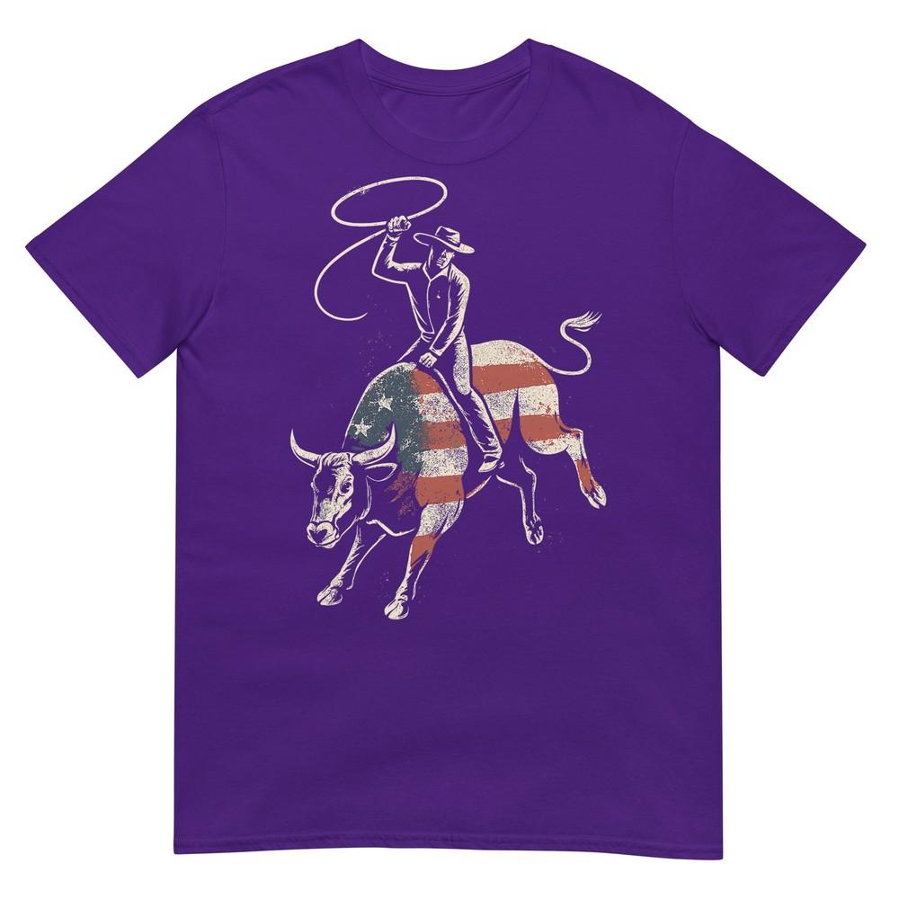 American Rodeo Bull Rider Usa Flag Patriotic Western Cowboy TShirt