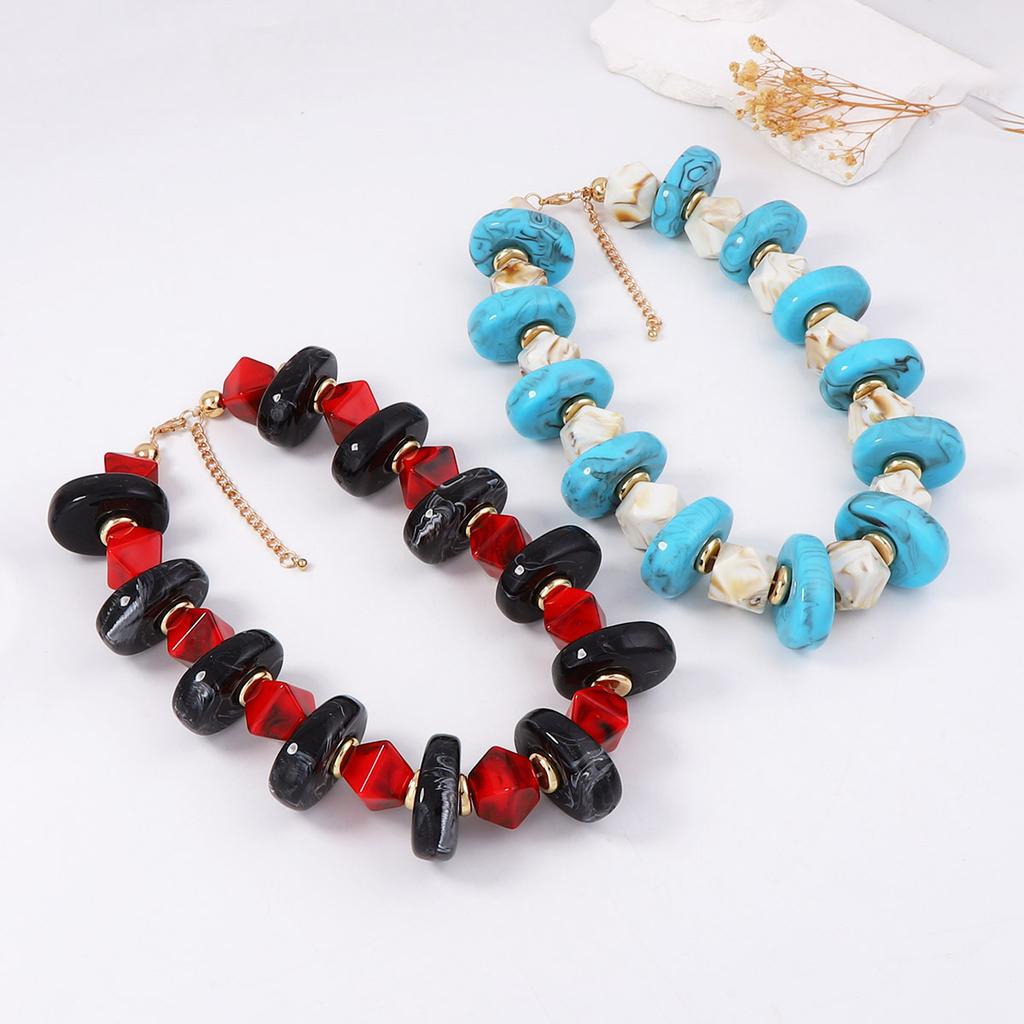 European and American retro simple casual exaggerated geometric beaded color matching necklace versatile commuter women's necklace