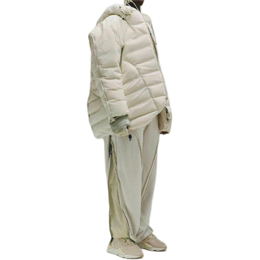 Adidas Originals X Hamcus Collaboration FW23 Solid Color Quilted Logo Drawstring Hooded Zipper Down Jacket Unisex Outerwear White IU4837