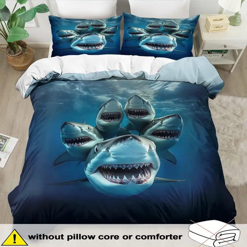 Comforter 2/3Pcs Oceanic Shark Bedding Set High-Definition Digital Print Duver 3D Pattern Soft & Skin-Friendly Bedroom