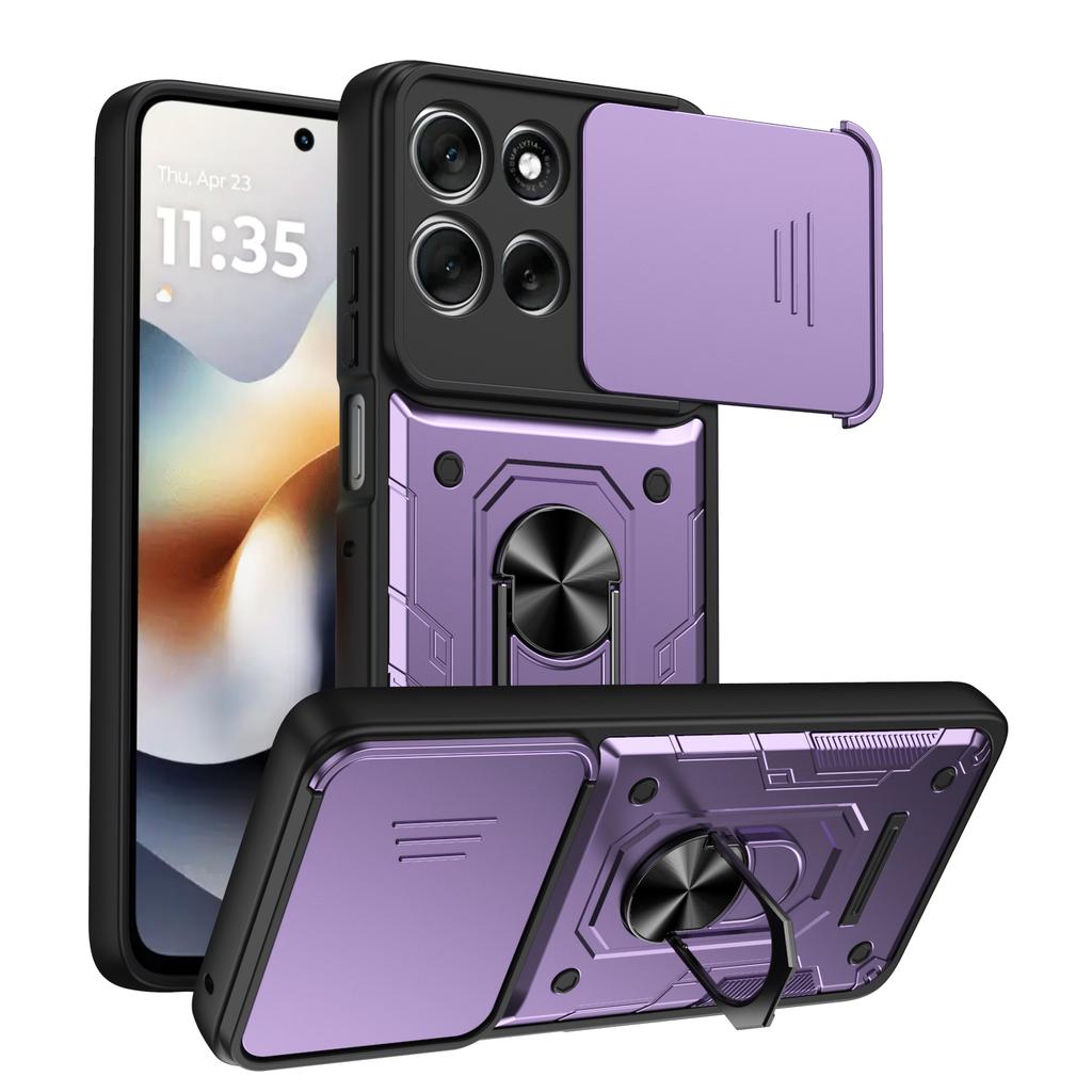 Slide Lens Camera Shockproof Case for Motorola Edge 70 60 50 Fusion Ultra X70 AIR Moto G86 G85 G67 G56 Magnetic Ring Stand Cover