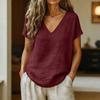 Damen Oberteile V-Ausschnitt Kurzarm Locker Geschnitten T-Shirts Einfarbige Lässige Sommerbluse Outdoor Reisen Tägliche Kleidung