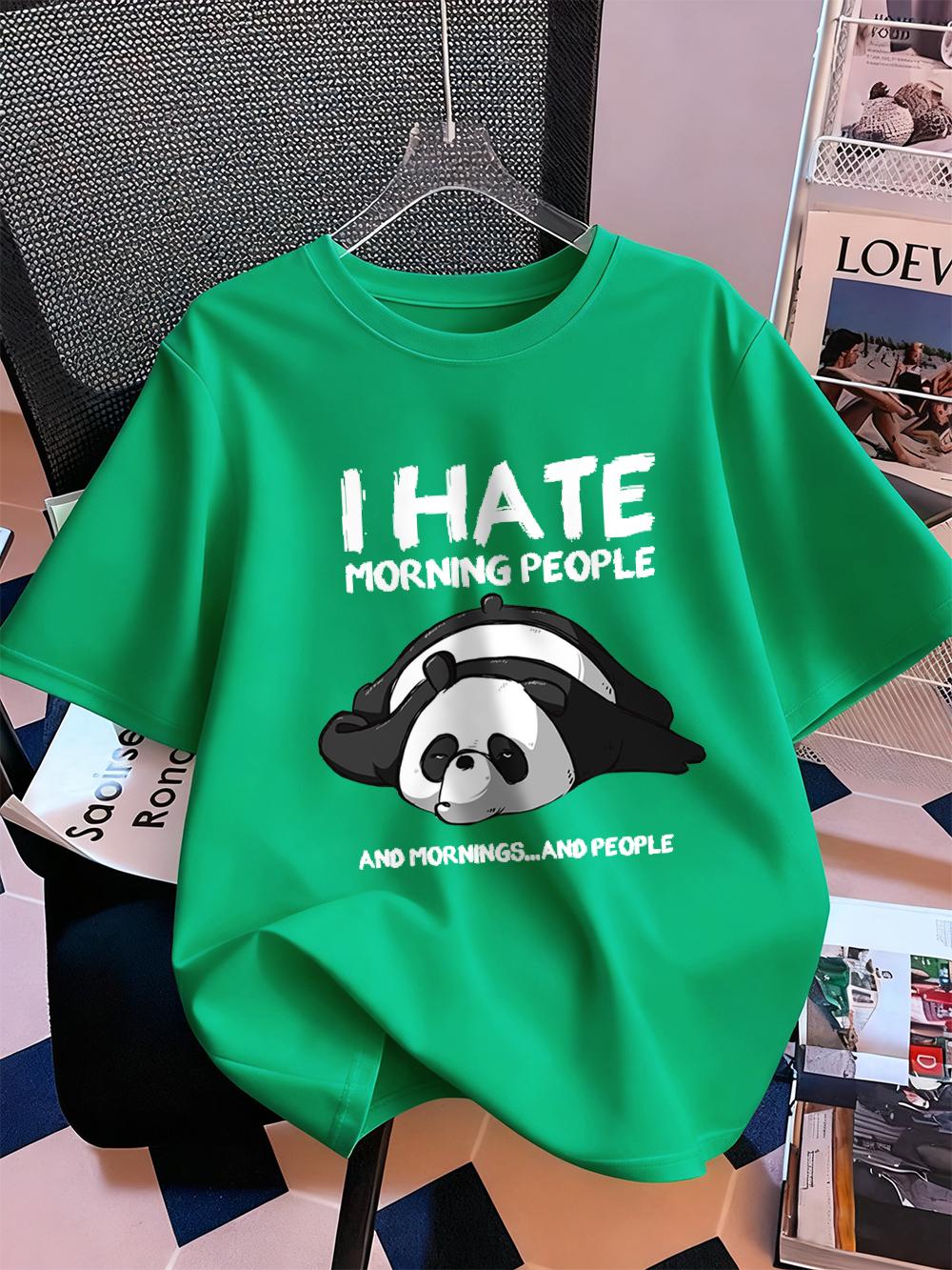 

Cute Panda Hate Morning Prints TShirts Womens Cotton Summer Short Sleeve Tops Comfortable Soft ONeck T Shirt Casual Clothes 4XL