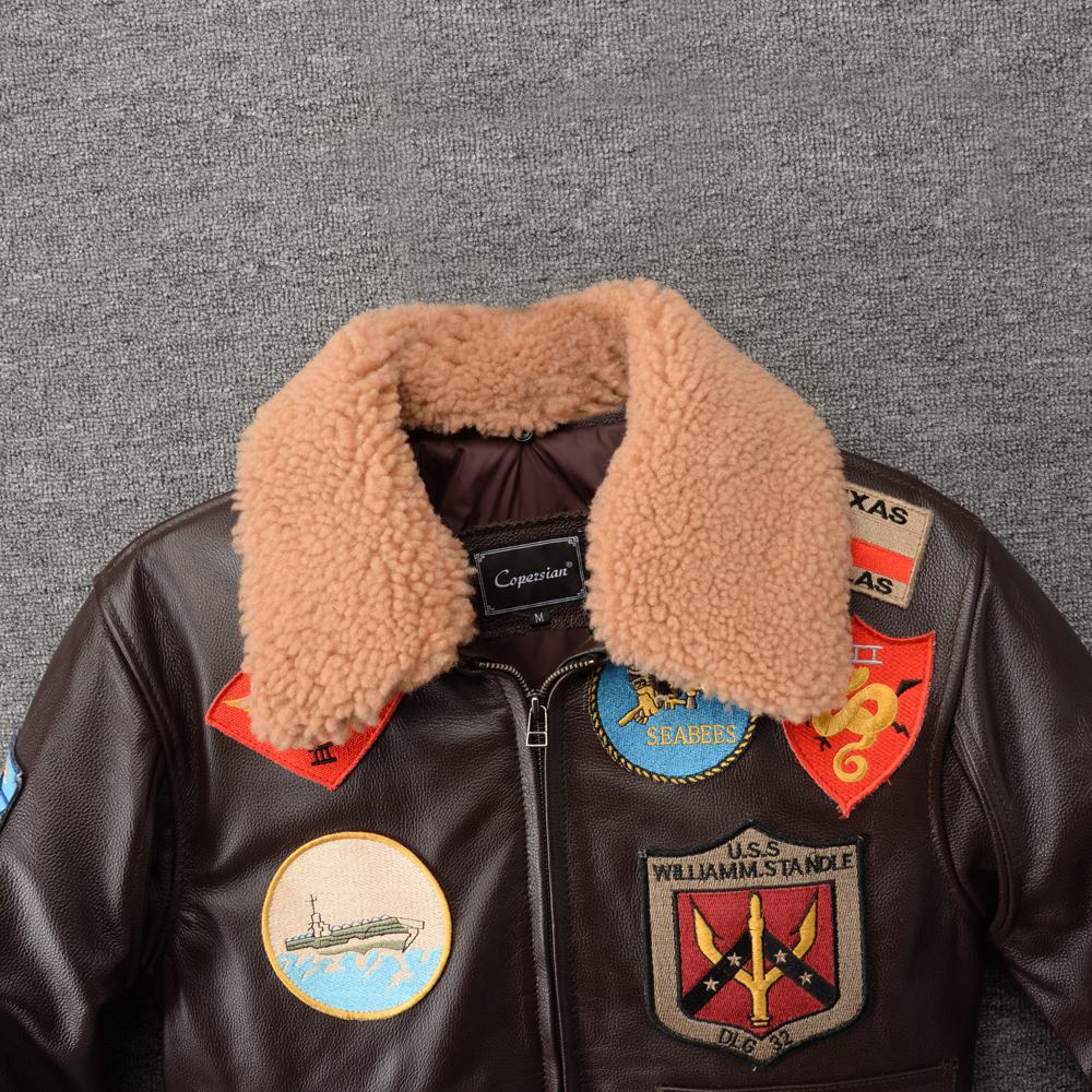 Genuine CowMen Leather Jacket Detachable Fur Collar Top G1 Flight Suit Jackets For Men Military Aviator Cowhide Coat Winter