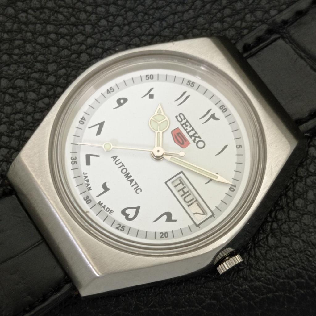 JAPAN VINTAGE SEIKO 5 AUTOMATIC 6309A MENS ARABIC WHITE DIAL WATCH a701423-5