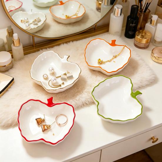 Ceramic Jewelry Dish for Women Small Fruit Shaped Trinket Tray with Ruffle Trim Desktop