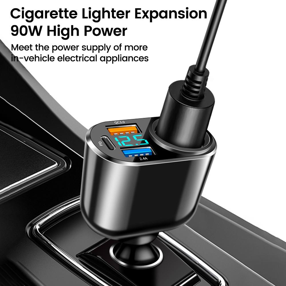 SEAMETAL 66W Car USB Charger Super Fast Charging Cigarette Lighter Adapter 3-USB Port Phone Charger for Car DC 12V/24V Universal
