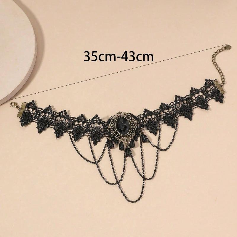 Accessories Black Neck Chain Lace, Clavicle Chain Light Luxury High-end, Hollow Fringe Gothic Necklace Women