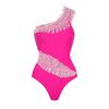 1011 European and American swimwear new fresh green beads embroidered solid color one-piece swimsuit women's explosion 11011