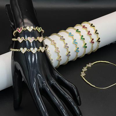 Cross-Border Copper Micro-Inlaid Zircon Heart Drawstring Bracelet for Women – Colorful, Versatile, and Fashionable.