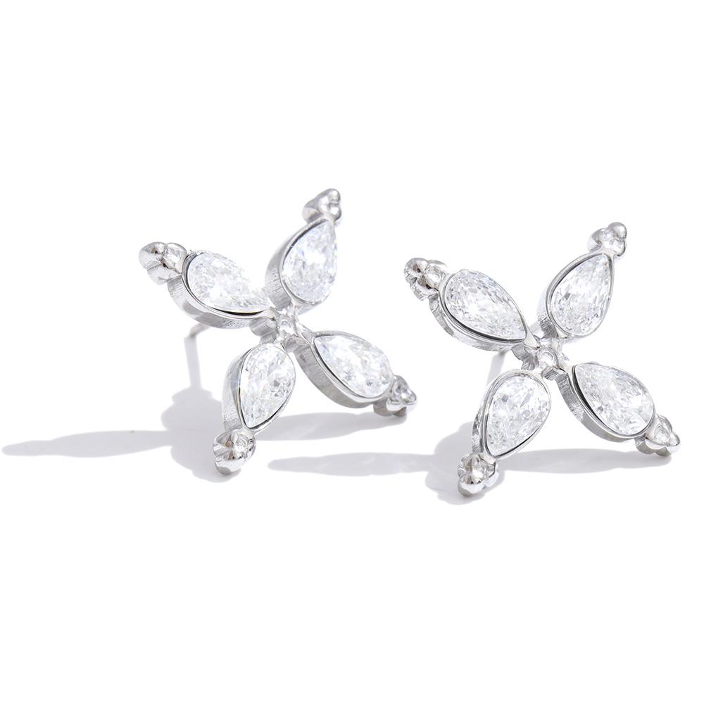

Yhoup Luxury Bling Cubic Zirconia Flowers Stud Earrings High Quality Stainless Steel Daily Delicate Fashion Jewelry Wholesale