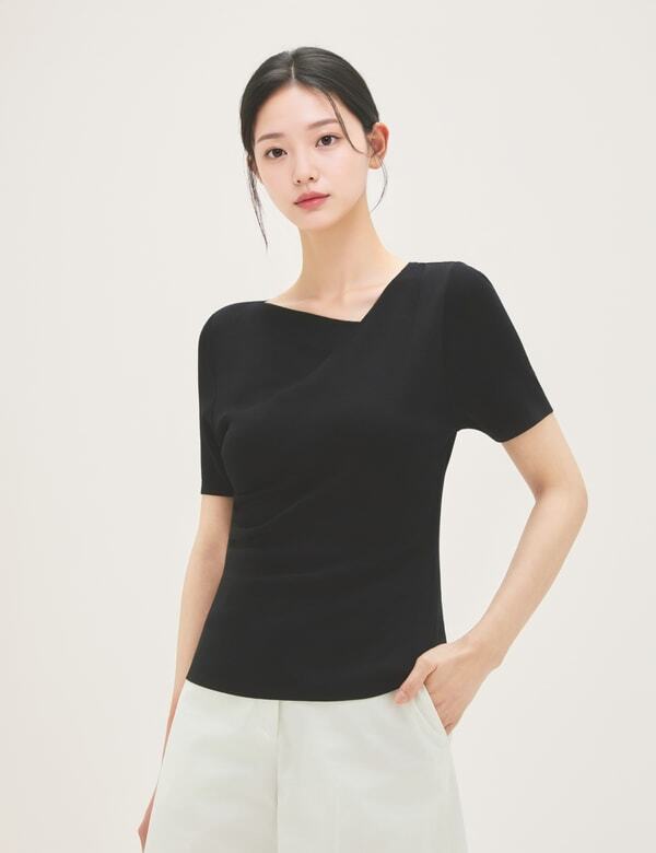 ROEM Wrap Shirred Short Sleeve Pullover Rmkag38Rt1