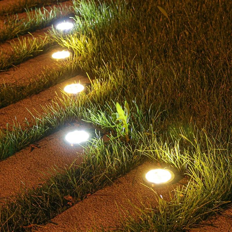 1-4Pcs Solar Power Disk Light Outdoor Garden Solar Underground Light Deck Light Spotlight Buried Solar 8LED Lamp Garden Decor