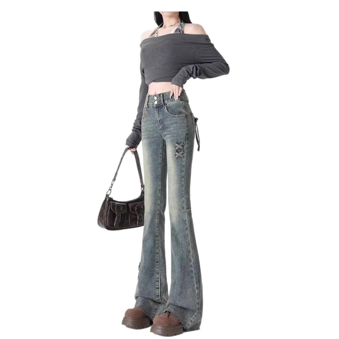 

Women s Retro High-Waisted Micro-Flare Jeans, Slimming Petite Fit, 2025 Spring/Autumn Style 4XL