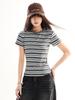 Retro Striped Slim Fit Cropped Short Sleeve T-shirt - Early Spring Petite Millennium Style