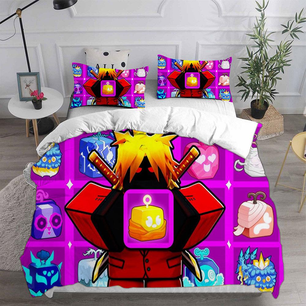 Fashion Game Blox Fruits Bedding Sets Bed Cover Comforter Duvet Cover Pillow Case 2-3 Pieces Sets Kids Adult Bedroom Decoration