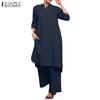 ZANZEA Women Long Blouse and Pants Casual Two Piece Suit Sets