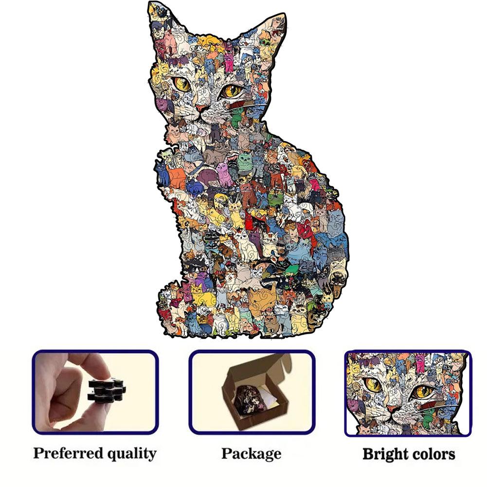 New DIY Wooden Irregular Shaped Puzzle with Cat Design - Children's Educational Toy Decorative Painting Puzzle Ornament