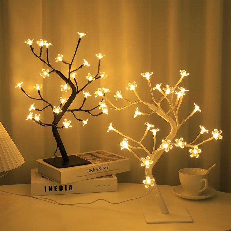 Cherry Blossom & Maple Leaf LED Tree Night Light - Creative Desktop Decoration Atmosphere Lamp