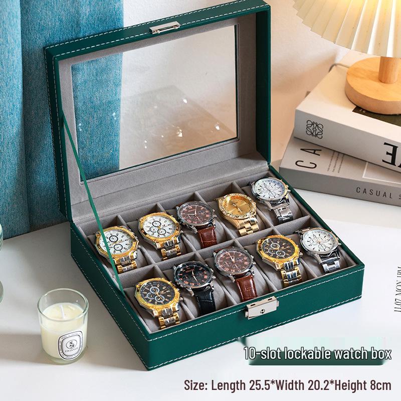 Benya Green Lockable Leather Watch Storage & Display Box