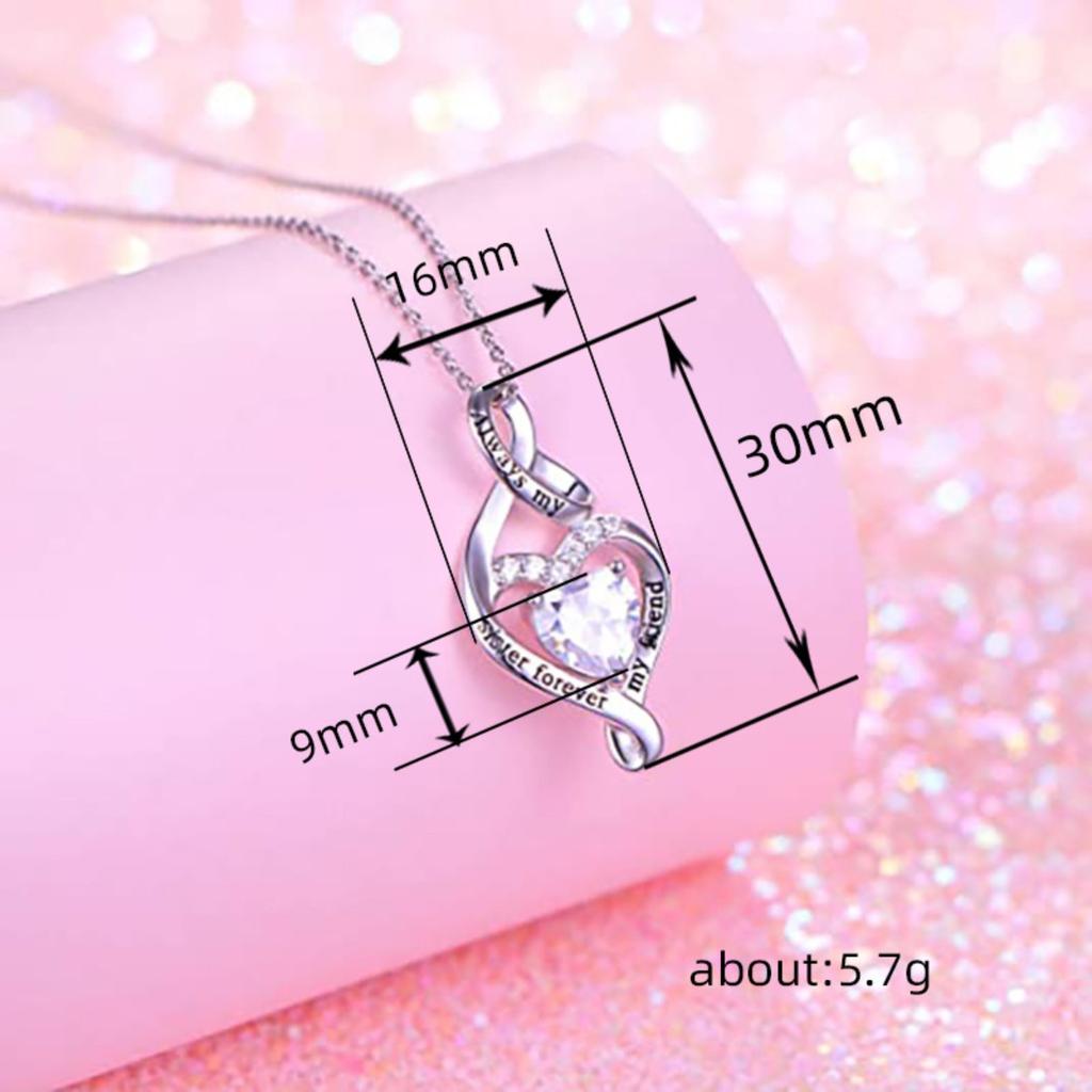 Twisted Infinity Heart Engraved Slogan Heart Cut Zircon Sister Gift Clavicle Necklace