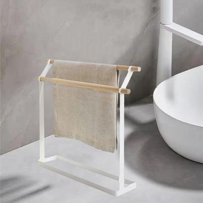 Multifunctional Metal Free Standing Towel Rack Stable Simple Vertical Towel Holder Double Bar Towel Drying Rack Vanity