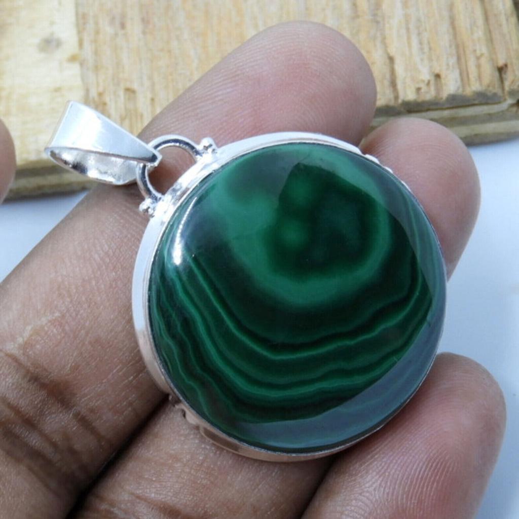 Malachite Natural Gemstone 925 Sterling Silver Necklace Pendant For Women