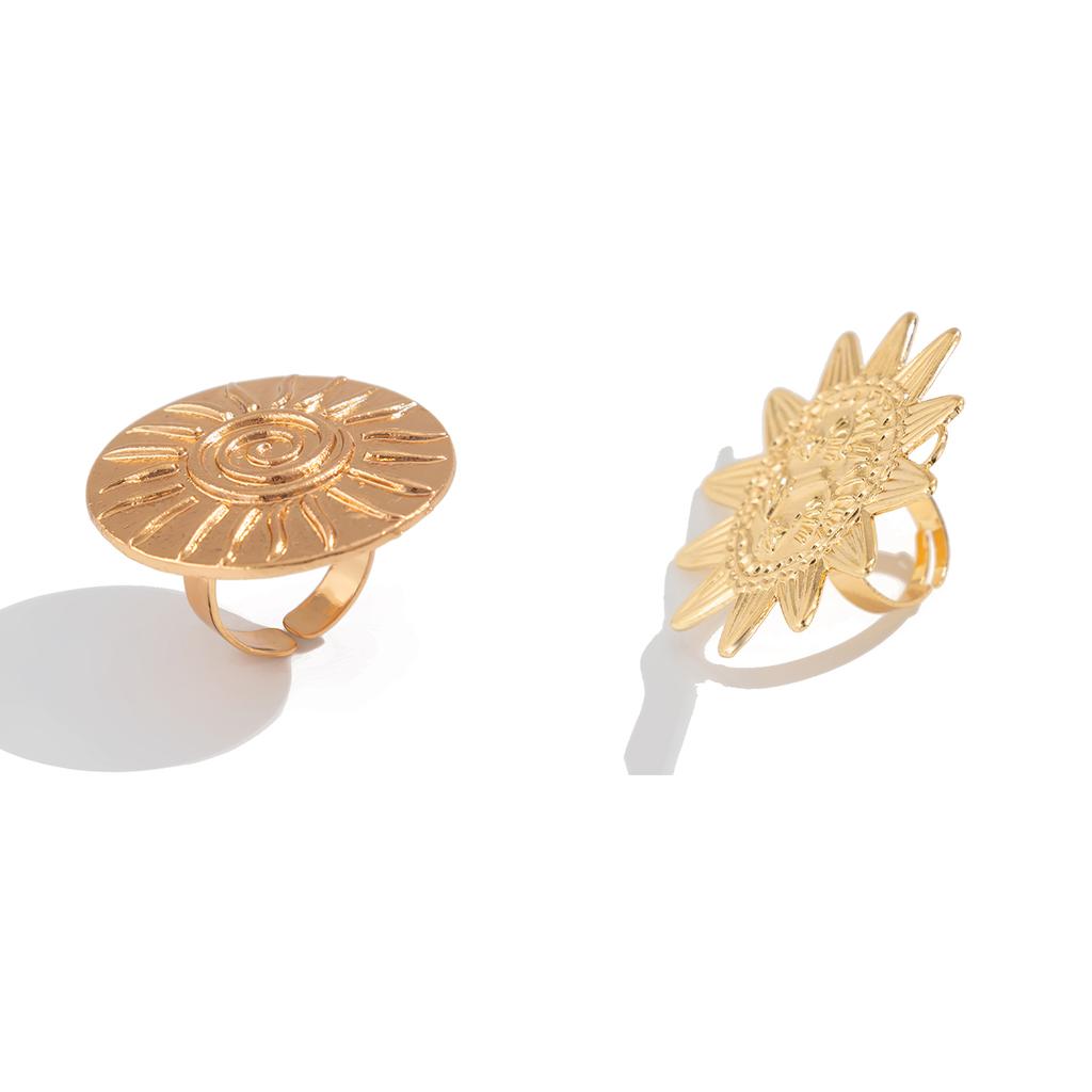 Ingemark Exaggerated Large Sunflower Round Metal Stud Earring Women 2025 Trend Punk Open Adjustable Finger Ring Jewelry Anillos